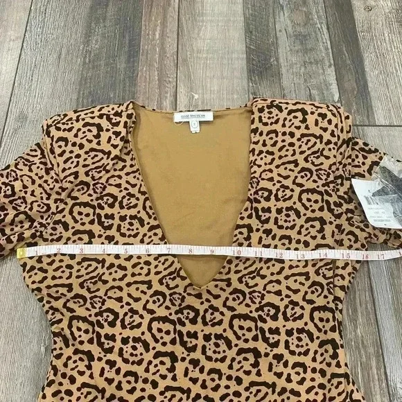 NWT Good American Power Shoulder Animal Print Leopard V-Cut Long Sleeve Size 2 - Picture 6 of 11